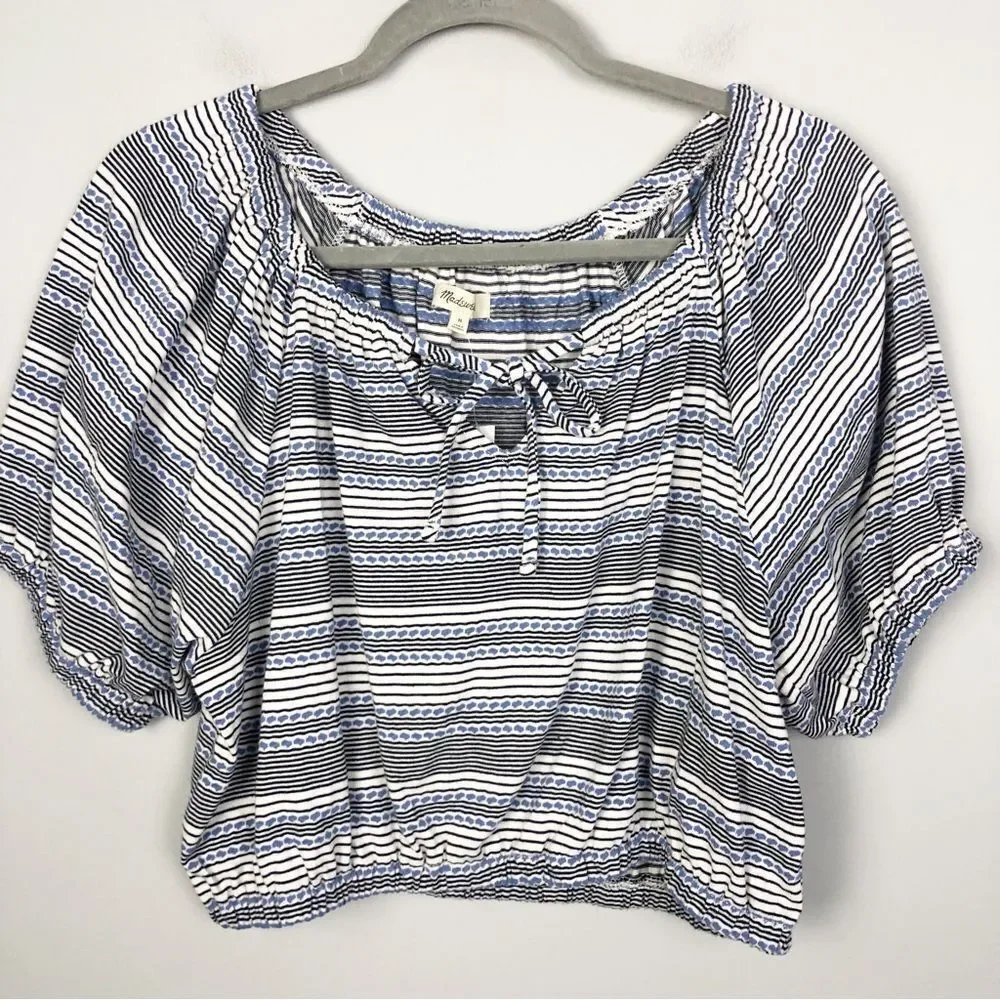 MADEWELL | NEW Jacquard Keyhole Cropped Top Tranquil Ocean Stripe Women’s Medium